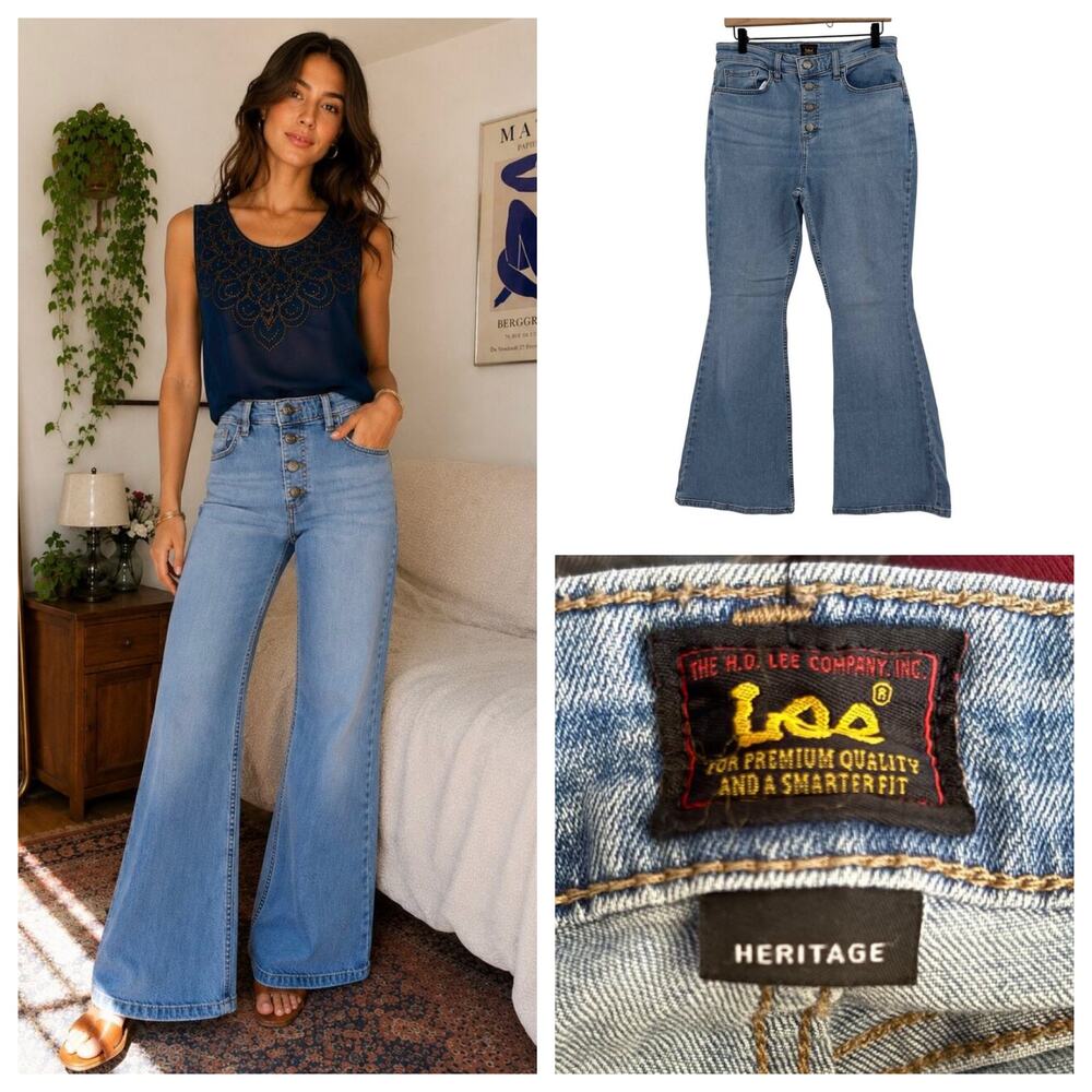 VTG Lee Jeans Heritage Flare Exposed Button Fly Sz 12 30x31 Country Western